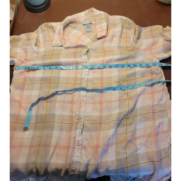 Catherines Button Down Shirt Plus Size 1X Pink Tan Plaid Roll Tab Sleeve Women's - Picture 3 of 9